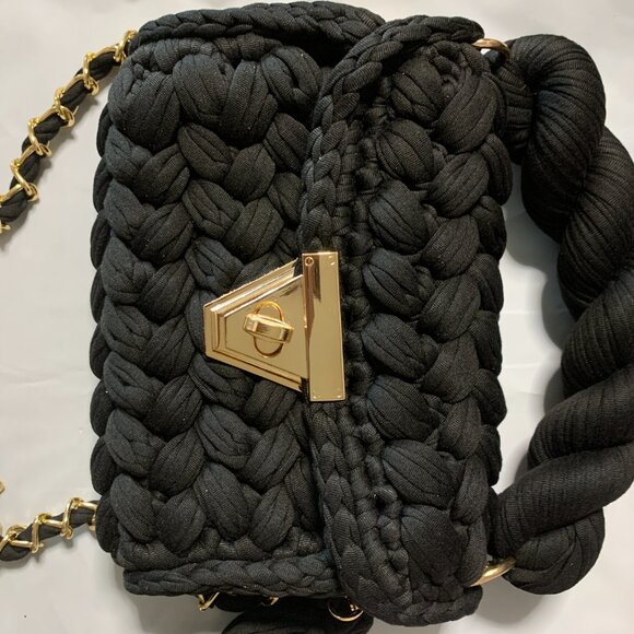 Women's Knit Hand Woven Evening Handbag Black - Picture 3 of 8